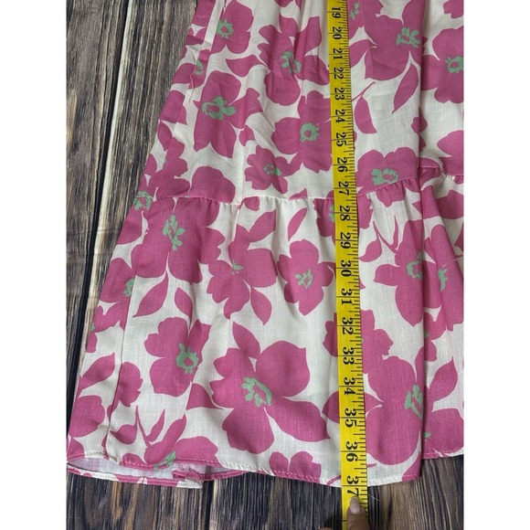 Spin USA Womens Mini Dress XL White w/ Pink Floral Print V-Neck Linen - Picture 6 of 15